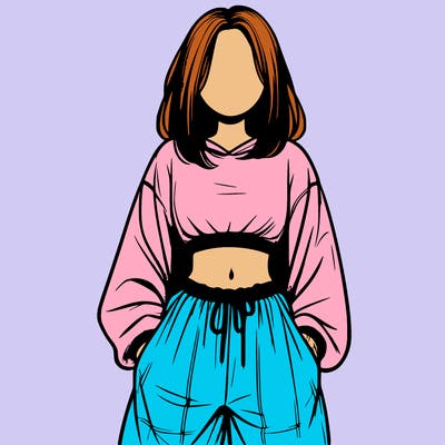 realistic girl faceless with baggy pants and a crop top