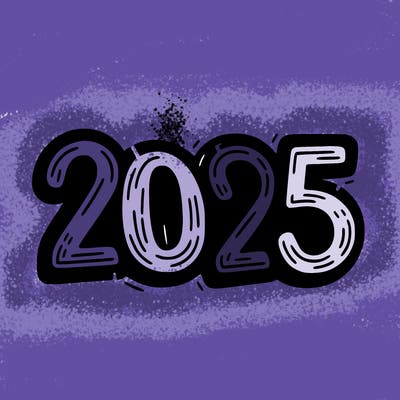 one line scrawled numbers sketch design “2025”