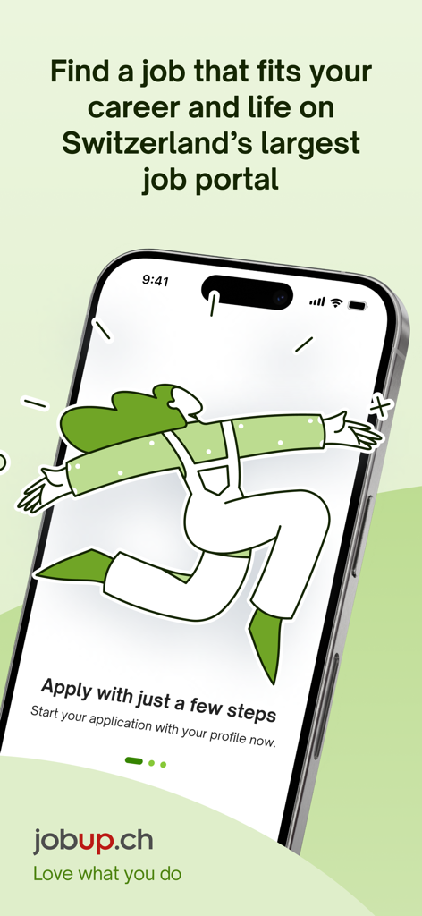 jobup.ch – Job Search - 스위스 최대 채용 포털을 위한 jobup ch 모바일 앱 소개 화면