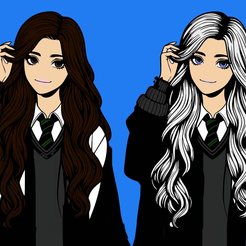 slytherin realistic long hair girl attending hogwarts school for witch’s and wizards