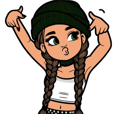 realistic teenage girl with braids and a beanie and crop top doing 🫶🏼