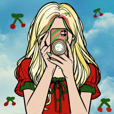 a realistic girl holding her phone taking pictures