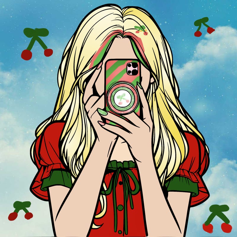 a realistic girl holding her phone taking pictures