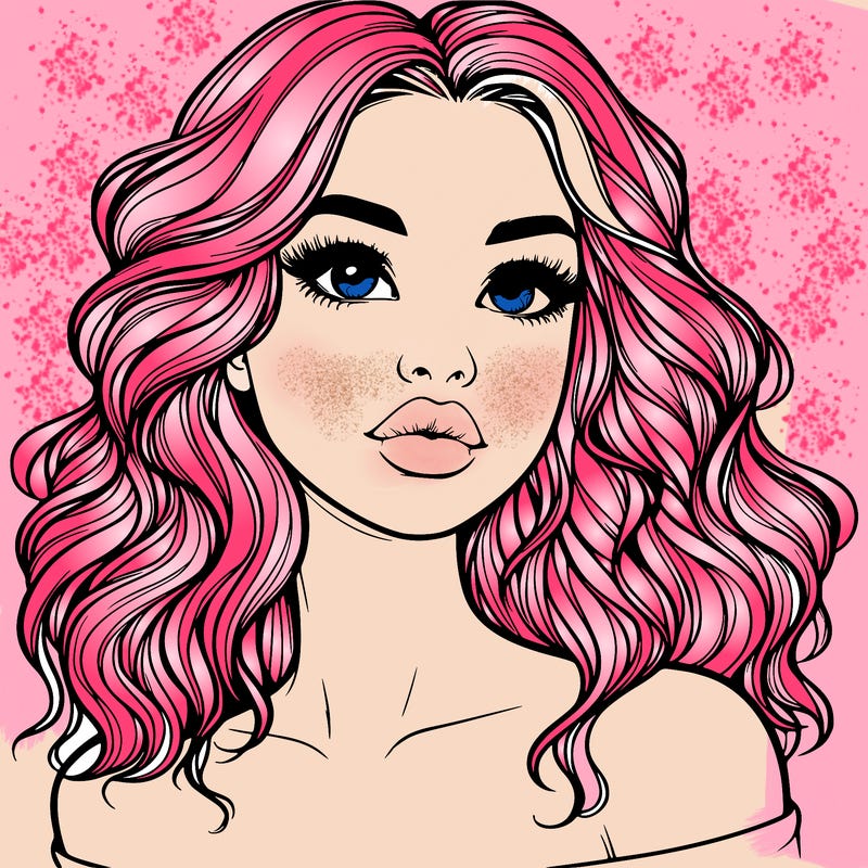 realistic girl with wavy hair and lips