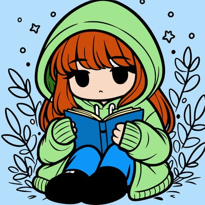 girl in oversized hoodie reading a book