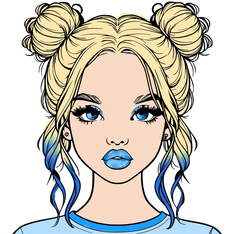 realistic girl with two buns in hair and lips