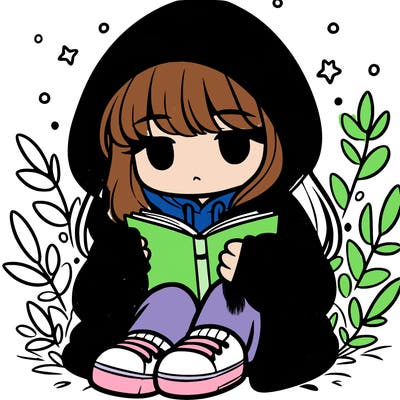girl in oversized hoodie reading a book