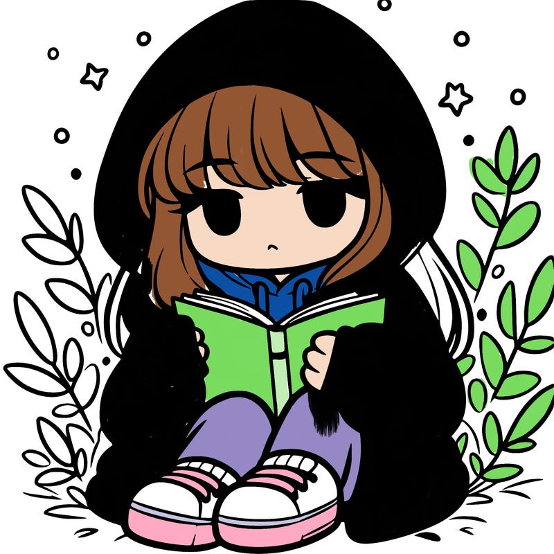 girl in oversized hoodie reading a book