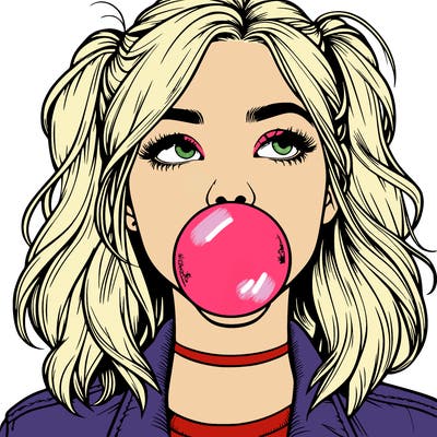 realististic girl blowing bubble -gum