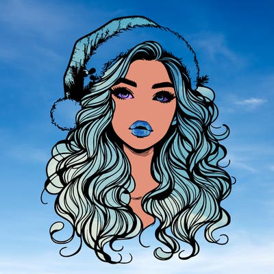 realistic christmas girl with wavy hair and lips
