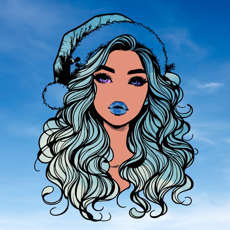 realistic christmas girl with wavy hair and lips