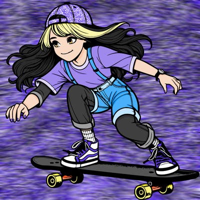 realistic girl riding a skateboard