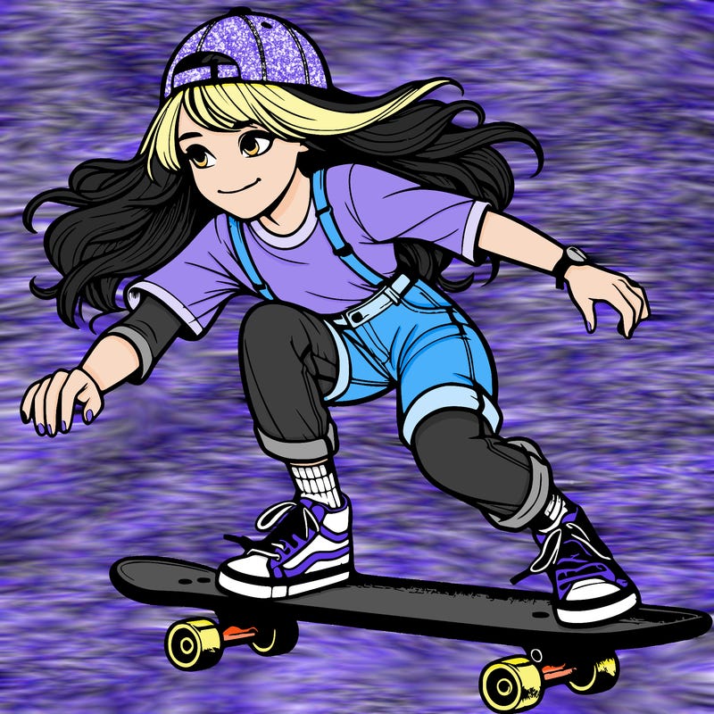 realistic girl riding a skateboard