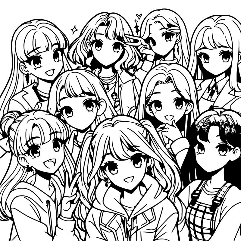 group of 11 anime teen girls