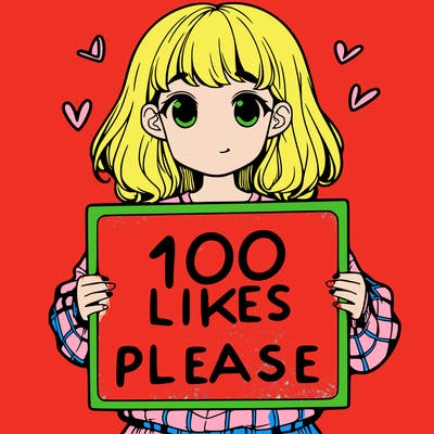 a girl holding a sign saying 100 likes please