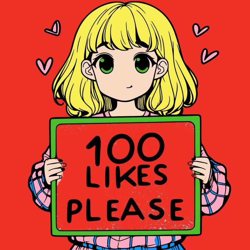 a girl holding a sign saying 100 likes please