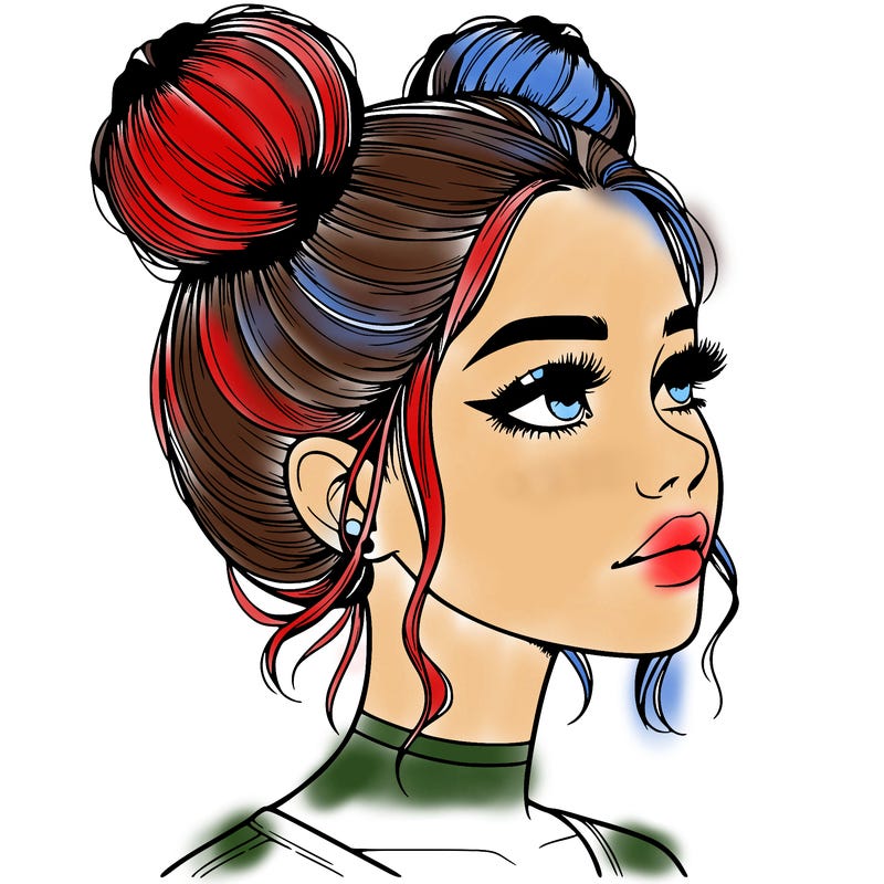 realistic girl with buns on the top of her head
