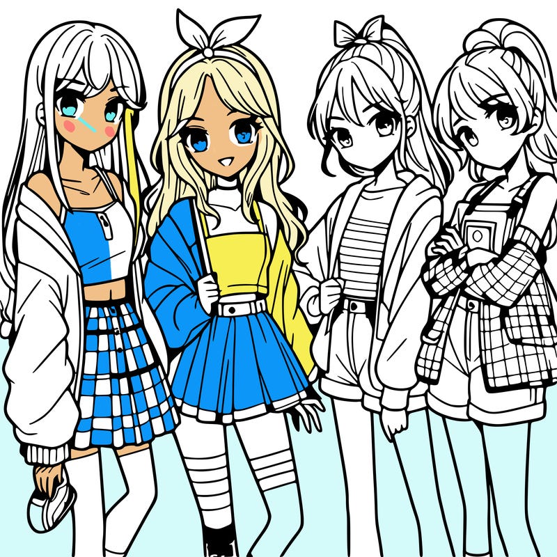 teen manga girls group of 4