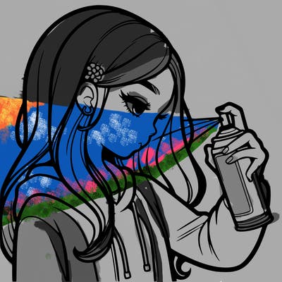a realistic girl spray painting