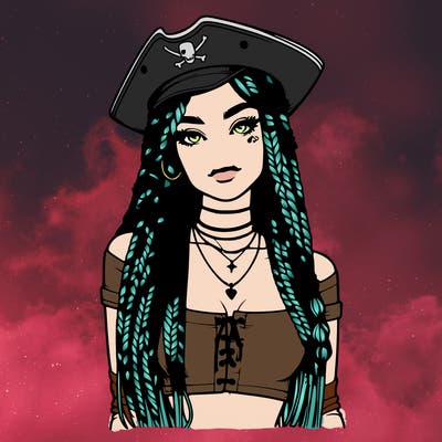 realistic girl with box braids a realistic pirate hat and crop top