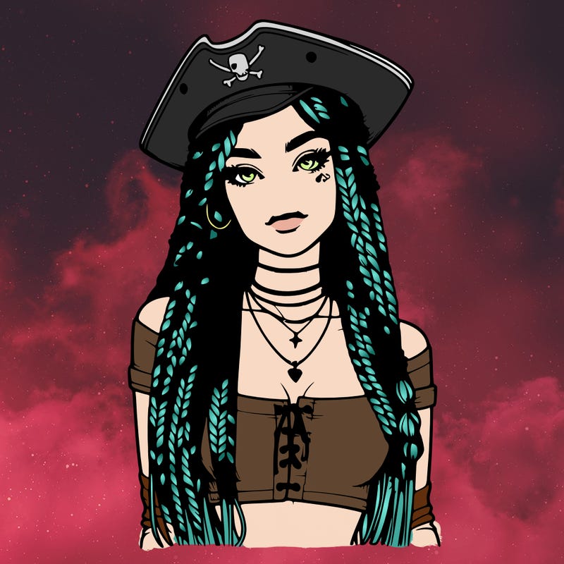 realistic girl with box braids a realistic pirate hat and crop top