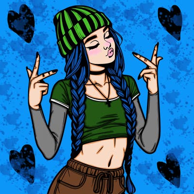 realistic teenage girl with braids and a beanie and crop top doing 🫶🏼