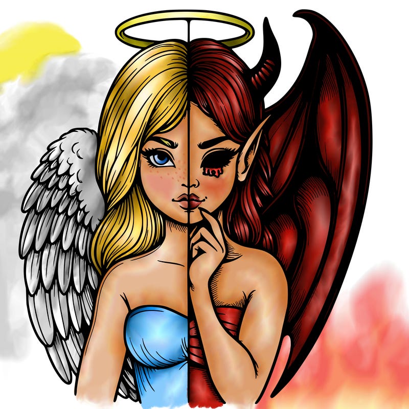 realistic angel half demon