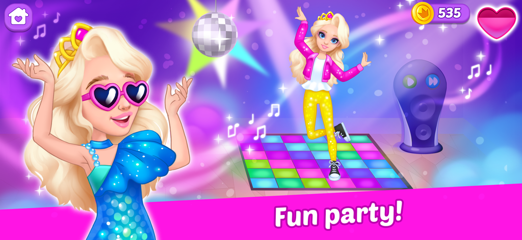 Doll Dream house! Life games! - Blonde doll princess dancing on a light up dance floor with a disco ball