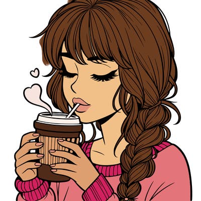realistic girl drinking coffee