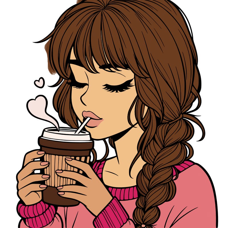 realistic girl drinking coffee