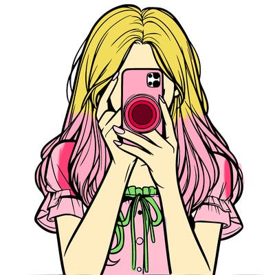 a realistic girl holding her phone taking pictures