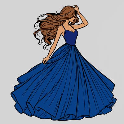 realistic woman with dress flowing in the wind