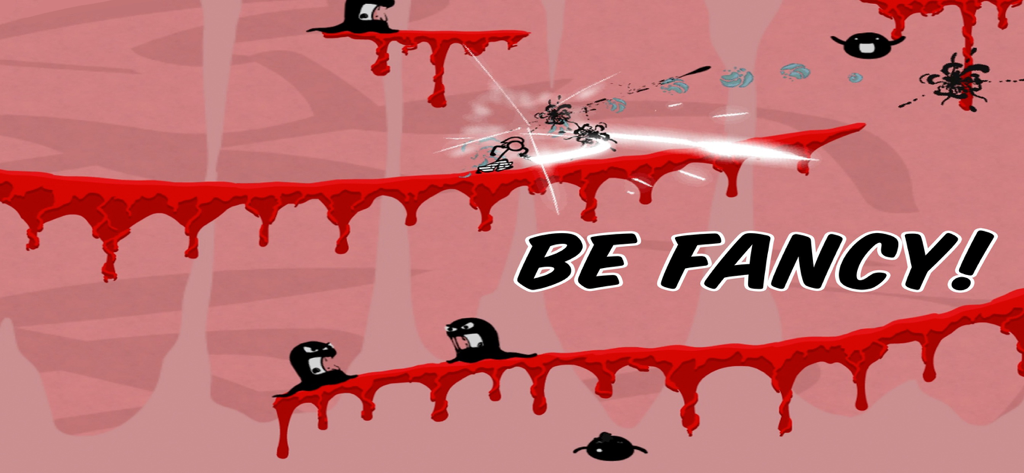 Super Fancy Pants Adventure - Fancy Pants Man battling enemies on hand drawn dripping red platforms with the text Be Fancy