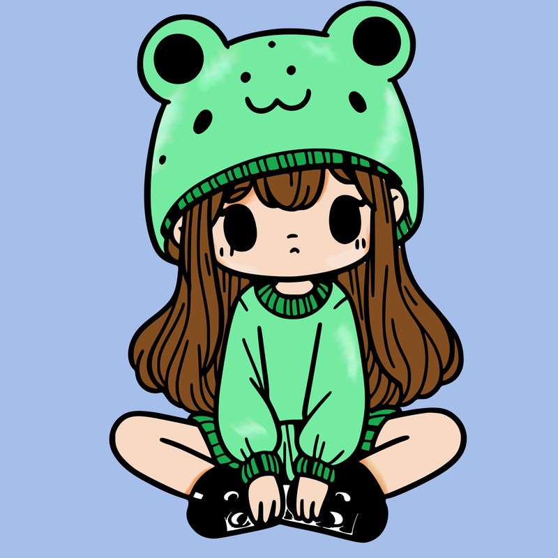 a girl wearing a frog hat and some frog socks