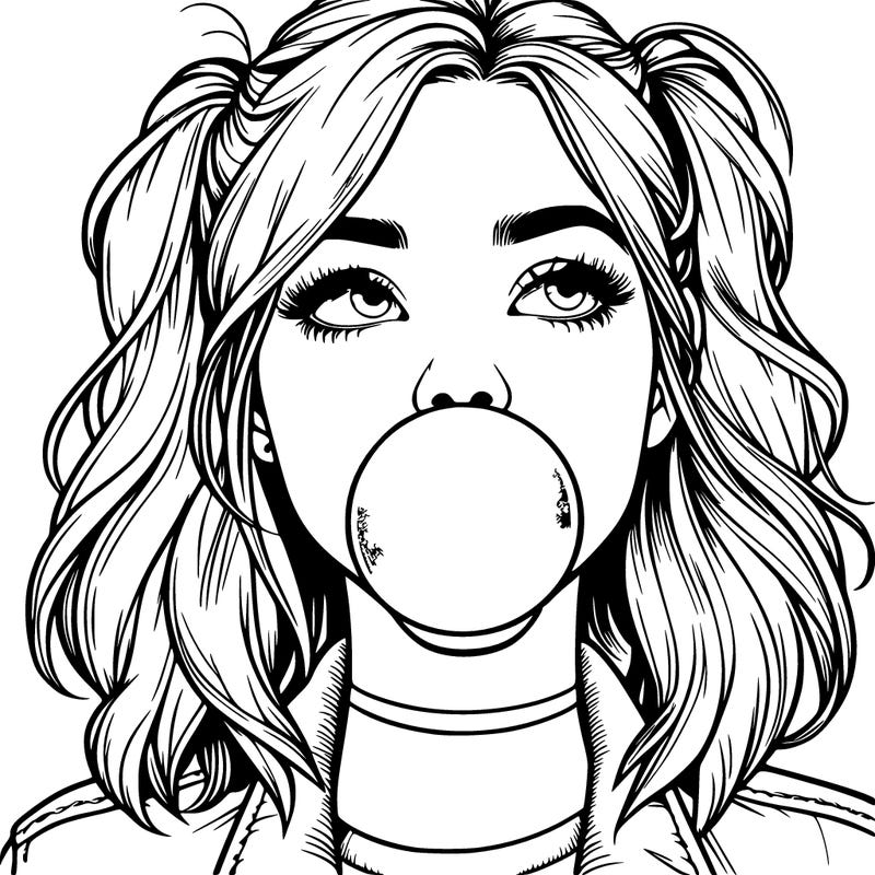 realististic girl blowing bubble -gum