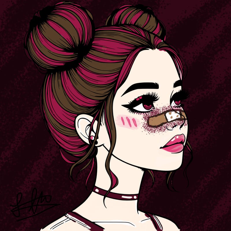 realistic girl with buns on the top of her head