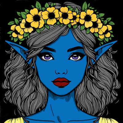 realistic female elf with flower crown