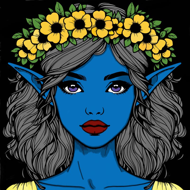 realistic female elf with flower crown