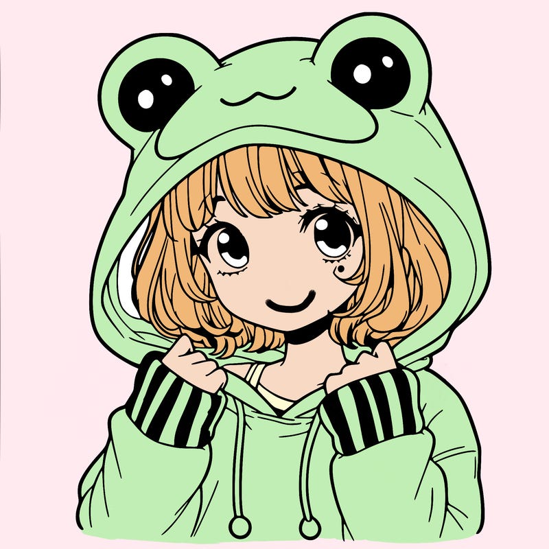 a cute teenage girl wearing a frog hoodie