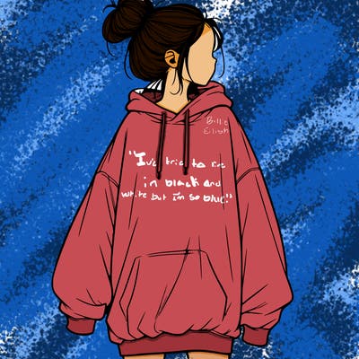 realistic girl with a oversized sweatshirt on and a bun