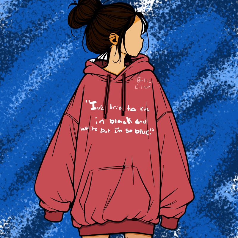 realistic girl with a oversized sweatshirt on and a bun