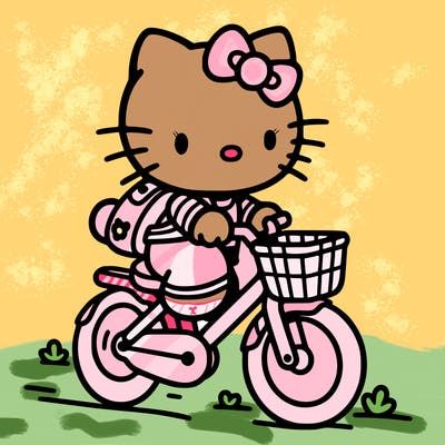 hello kitty riding a bike