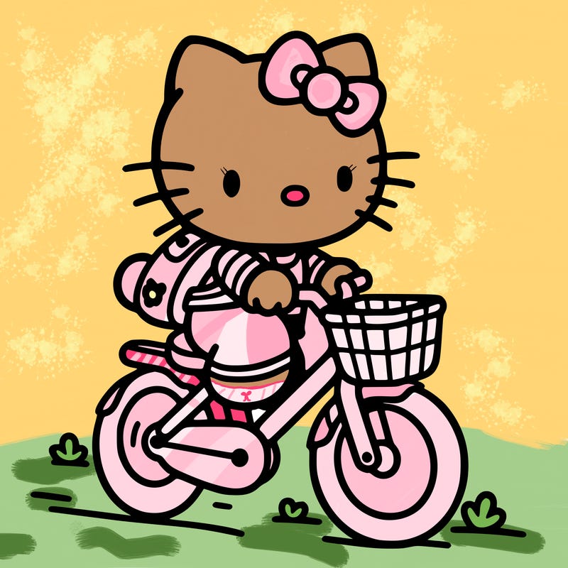 hello kitty riding a bike