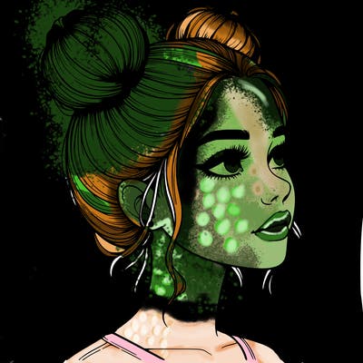 realistic girl with buns on the top of her head