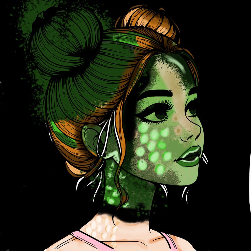 realistic girl with buns on the top of her head