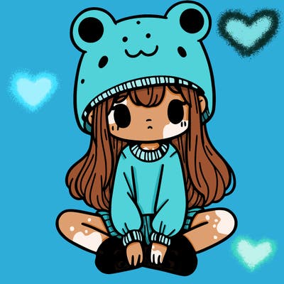 a girl wearing a frog hat and some frog socks