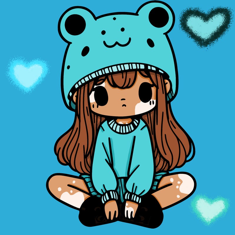 a girl wearing a frog hat and some frog socks