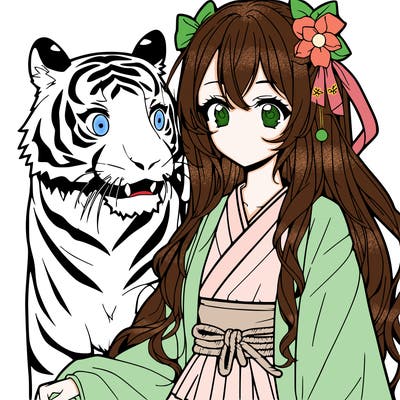 an anime girl with a tiger