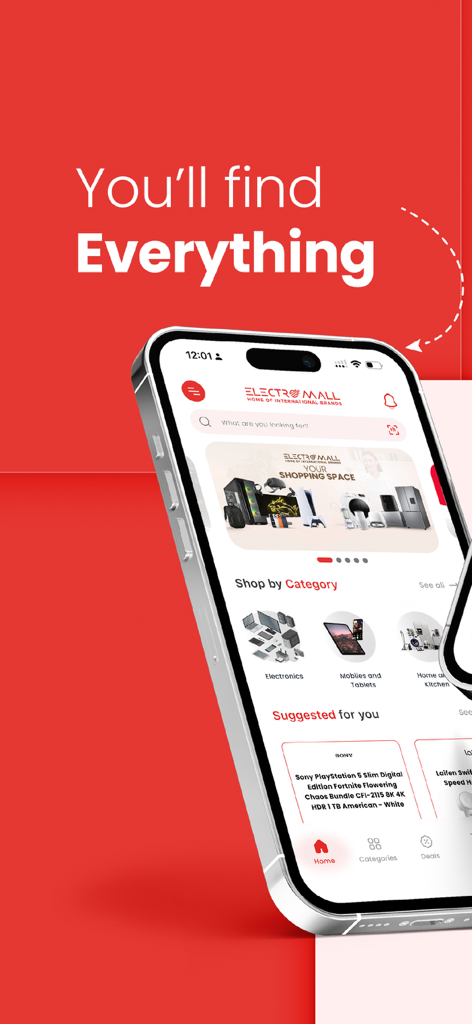 Electro Mall - Electro Mall app home screen showing electronics categories and featured products