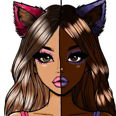 realistic girl with fox ears and realistic lips